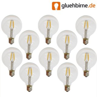 10 x LED Filament Globe Glühbirne G95 4W = 40W E27 klar...