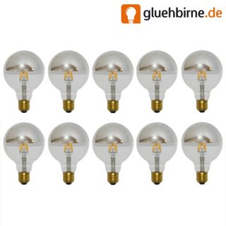 10 x LED Filament Globe Kopfspiegel Silber Glühbirne G95...