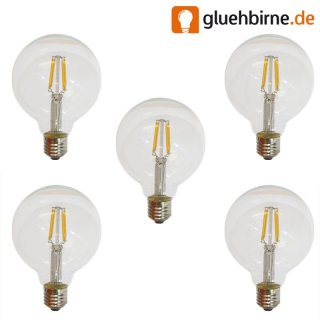 5 x LED Filament Globe Glühbirne G95 4W = 40W E27 klar...