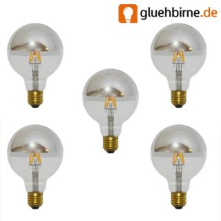 5 x LED Filament Globe Kopfspiegel Silber Glühbirne G95...