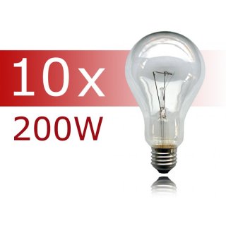 10 x Glühbirne 200W E27 klar Glühlampe 200 Watt...