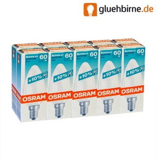 10 x OSRAM Krypton Glühbirne Kerze 60W E14 OPAL weiß...