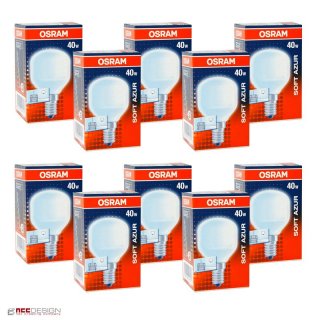 10 x Osram Tropfen Soft Azur 40W E14 Matt Glühbirne...