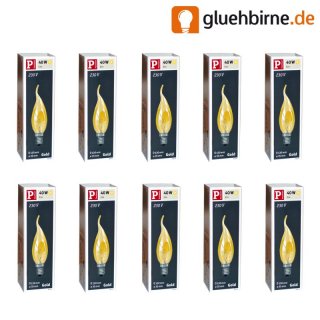 10 x Paulmann Kerze windstoß gold 40W E14 Kerzen 40 Watt...