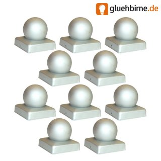 10 x Pfostenkappe Magnodur Silbergrau Kugel Eckig 71 x 71...