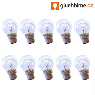 10 x Tropfen Kugel Glühbirne 25W B22d KLAR 25 Watt B22...