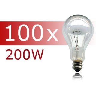 100 x Glühbirne 200W E27 klar Glühlampe 200 Watt...