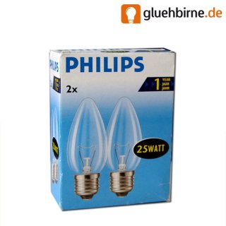 2 x Philips Glühbirne Kerze 25W E27 klar Glühlampe 25...