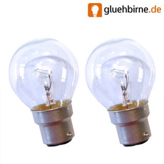 2 x Tropfen Kugel Glühbirne 25W B22d KLAR 25 Watt B22...
