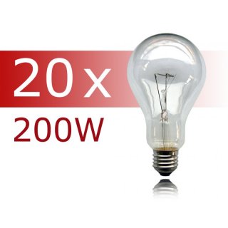 20 x Glühbirne 200W E27 klar Glühlampe 200 Watt...