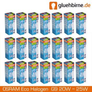 20 x Osram G9 Eco Halogen Stiftsockellampe 230V 20W = 25W...