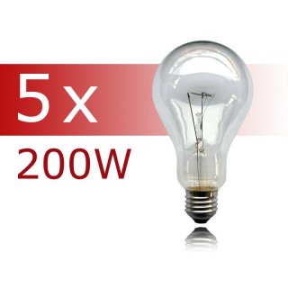 5 x Glühbirne 200W E27 klar Glühlampe 200 Watt Glühbirnen...