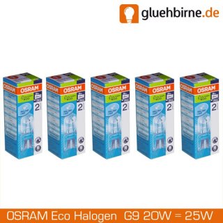 5 x Osram G9 Eco Halogen Stiftsockellampe 230V 20W = 25W...