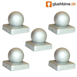 5 x Pfostenkappe Magnodur Silbergrau Kugel Eckig 71 x 71...