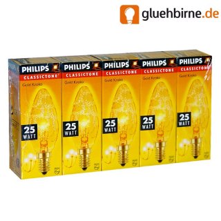 5 x Philips Gold Kroko Glühbirne Kerze 25W E14 Glühlampe...