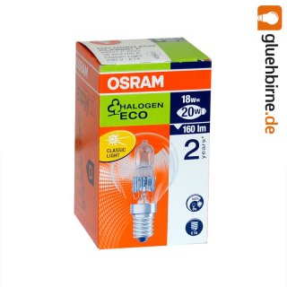 Osram Halogen Eco Glühbirne Tropfen 18W = 20W E14...