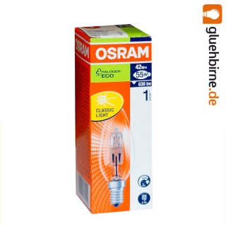 Osram Kerze Eco Halogen Glühbirne 42W = 60W E14 klar...