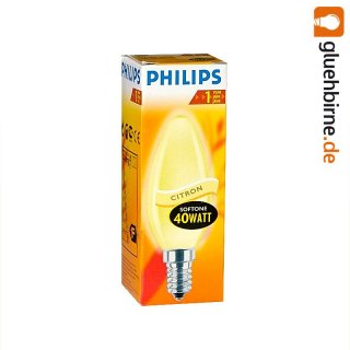 Philips Glühbirne Kerze Softone Citron 40W E14 Glühlampe...