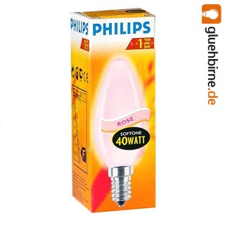 Philips Glühbirne Kerze Softone Rose 40W E14 Glühlampe 40...