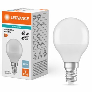 Ledvance LED Tropfen 4,9W = 40W E14 matt 470lm Tageslicht 6500K