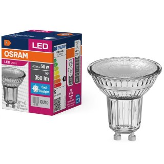 Ledvance LED Glas Reflektor PAR16 4,3W = 50W GU10 klar 350lm Tageslicht 6500K kaltweiß 36°