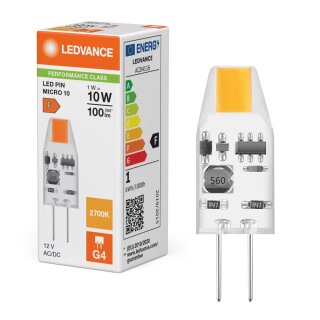 Ledvance LED Stiftsockellampe PIN Micro 1W = 10W G4 klar 100lm warmweiß 2700K