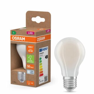 Osram LED Filament A60 Birne 3,8W = 60W E27 matt 806lm Neutralweiß 4000K ultra effizient