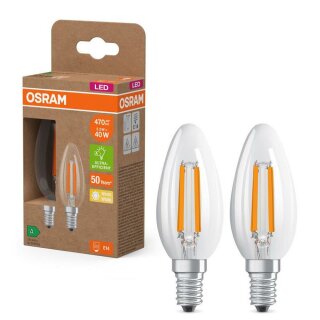 2 x Osram LED Filament Kerzen 2,2W = 40W klar E14 470lm warmweiß 2700K ultra effizient