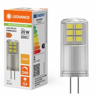 Ledvance LED Stiftsockellampe 2W = 20W G4 klar 200lm warmweiß 2700K DIMMBAR