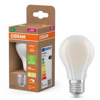 Osram LED Filament A60 Birne 2,2W = 40W E27 matt 470lm warmweiß 2700K DIMMBAR ultra effizient