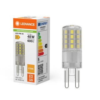 Ledvance LED Stiftsockellampe 4,5W = 48W G9 klar 600lm warmweiß 2700K