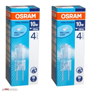 2 x Osram G4 Halogen Stiftsockellampe 12V 10W Halogenlampe 64415S 4000h