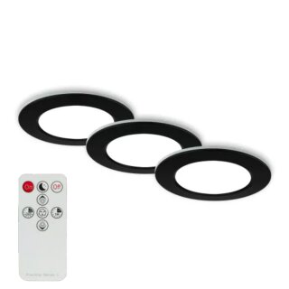 3 x Briloner LED Einbauleuchte Schwarz rund Ø9,2cm IP44 4,8W 450lm CCT 3000-6500K + Fernbedienung