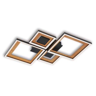 Briloner LED Deckenleuchte Schwarz-Holz 53x53cm 24W 4400lm warmweiß 3000K schwenkbar 3-Stufen-Dimmbar