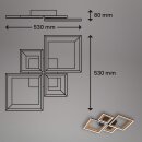 Briloner LED Deckenleuchte Schwarz-Holz 53x53cm 24W 4400lm warmweiß 3000K schwenkbar 3-Stufen-Dimmbar