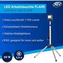 REV LED Arbeitsleuchte Fluter Flare Schwarz IP65 20W 1700lm kaltweiß auf Stativ