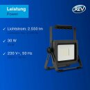REV LED Arbeitsleuchte Fluter Baustrahler Flare Schwarz IP65 30W 2550lm kaltweiß Ständer Kabel Stecker