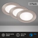 3 x Briloner LED Einbauleuchte Nickel matt rund Ø12cm IP44 7W 600lm Neutralweiß 4000K
