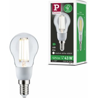 Paulmann LED Filament P45 Tropfen  2,5W = 43W E14 klar 525lm neutralweiß 4000K ultra effizient