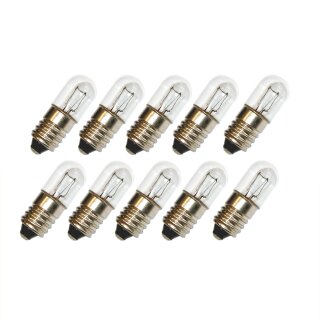 10 x Merkur Glühbirne Röhre T10x28mm 3W E10 12V Kappenbirne Glühlampe