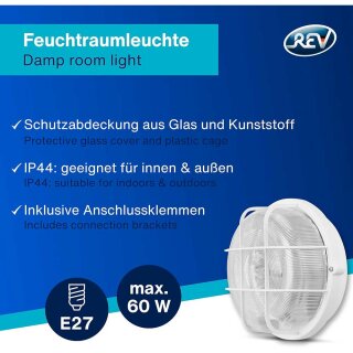 REV Rundleuchte Feuchtraum Weiß max. 60W E27 mit Schutzkorb