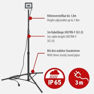 Brennenstuhl LED Arbeitsstrahler Jaro 3060 T Schwarz IP65 Tageslicht 6500K kaltweiß auf Ständer