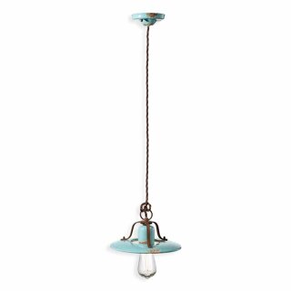 Ferroluce Pendelleuchte Hängelampe Vintage Country Blau Ø25cm max. 77W E27 handgefertigt Keramik