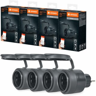 4 x Ledvance Smart+ Plug Steckdose für außen IP44 schaltbar kompakt Anthrazit App Google Alexa WiFi
