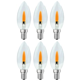 6 x LED Filament Leuchtmittel Kerze 1W E14 klar Flackerlicht Feuer