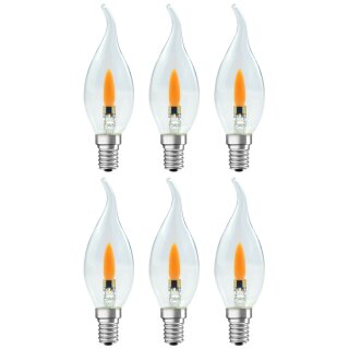 6 x LED Filament Leuchtmittel Windstoßkerze 1W E14 klar Flackerlicht Feuer