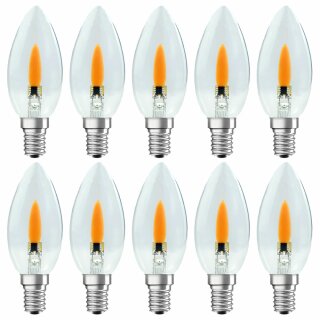 10 x LED Filament Leuchtmittel Kerze 1W E14 klar Flackerlicht Feuer