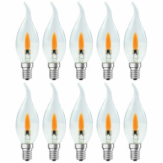 10 x LED Filament Leuchtmittel Windstoßkerze 1W E14 klar Flackerlicht Feuer