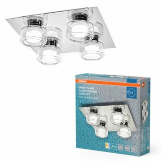Osram LED Deckenleuchte Lampe Orbis Flame Chrom 35x35cm IP44 4x 5,5W 1740lm Click CCT 3000K 4000K per Lichtschalter