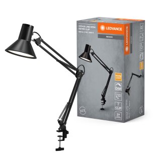 Ledvance LED Tischlampe Anbauleuchte Office Line Desk Retro Clip Schwarz 9W 900lm warmweiß 3000K stufenlose Dimmfunktion